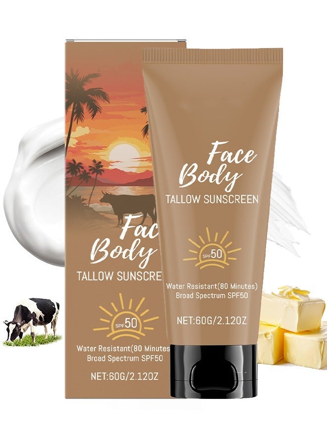 RoyueS Face Body Tallow Sunscreen ,SPF 50 Organic Beef Tallow Sunscreen for Face & Body, Non Greasy Water Resistant Sunblock Formula with Retinol Vitamin E ,for Women & Men Dry Sensitive Skin 60g - Image 1